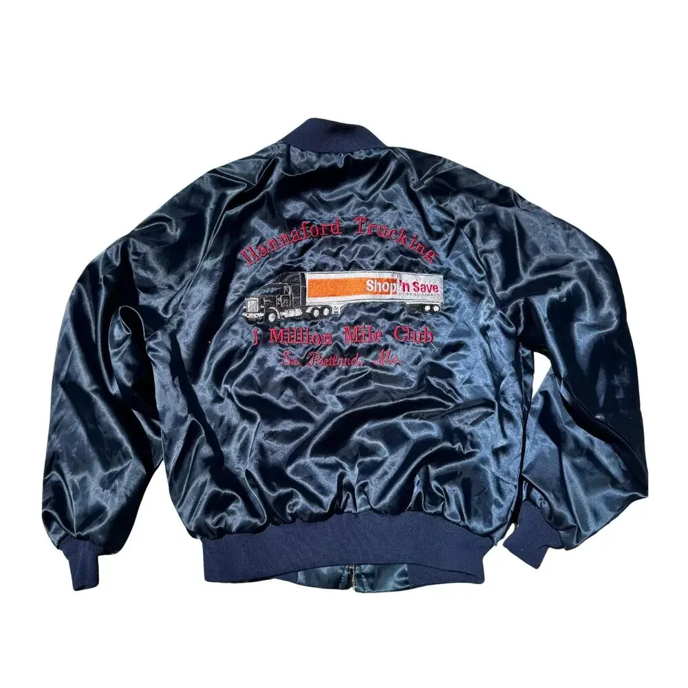 Vintage Hannaford Truckers Bomber Jacket Varsity Size Large 80s 90s
